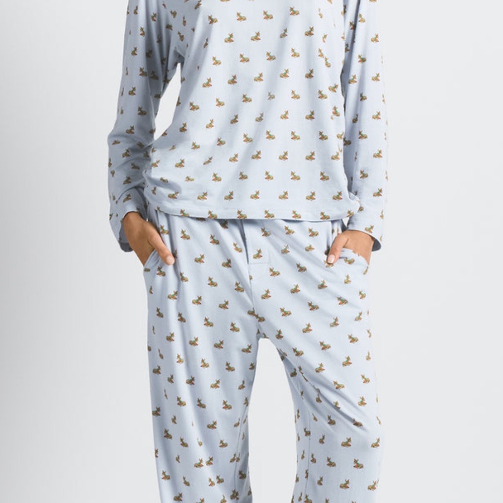 SKIMS Zen Blue Pajama Set with baby deer Print